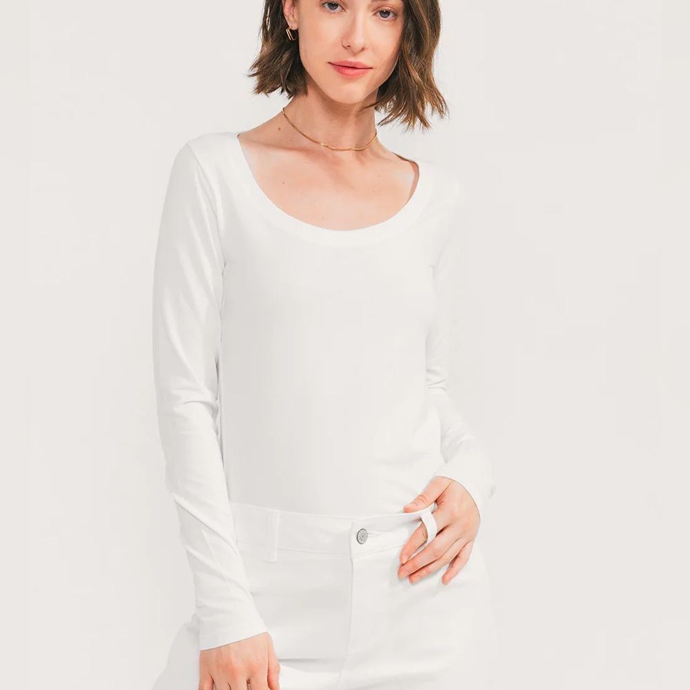 🔥easy standard Fitted Long Sleeve Scoop sz small white New
